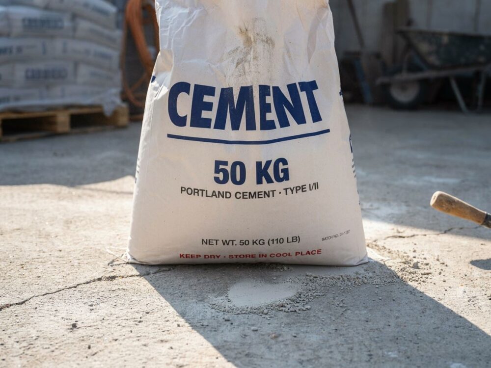 worek cementu z etykietą 50 kg